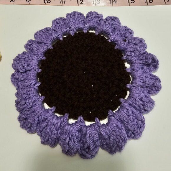 Two Floral Crochet Coasters Sunflower Coaster - Picture 4 of 6